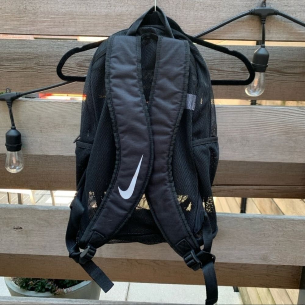 Nike Brasilla Mesh Backpack Black White Logo Swoosh Unisex School Concert Travel - Picture 10 of 16